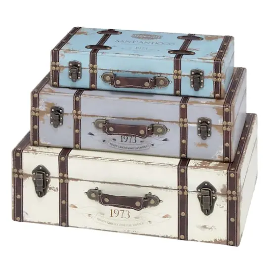 Set of 3" Multi Colored Wood Farmhouse Trunk, 23", 21", 18" {8}