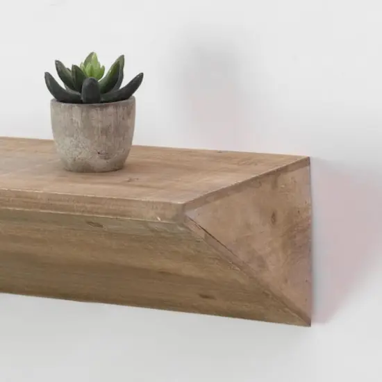 Small Natural Wedge Wood Floating Wall Shelf {4}