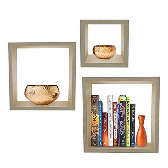Sorbus Floating Square Shelf Set Maple Wood {4}