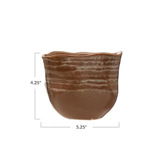 Hello Honey&reg; 5" Brown Reactive Glaze Organically Shaped Edge Stoneware Planter {1}