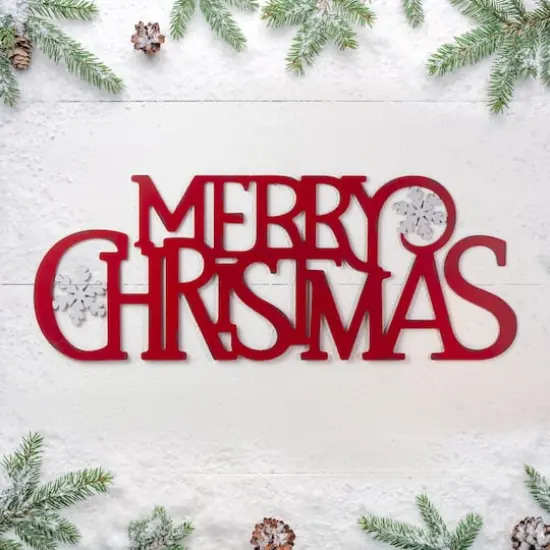Glitzhome&reg; 24" Red Merry Christmas Metal Wall D&eacute;cor {5}