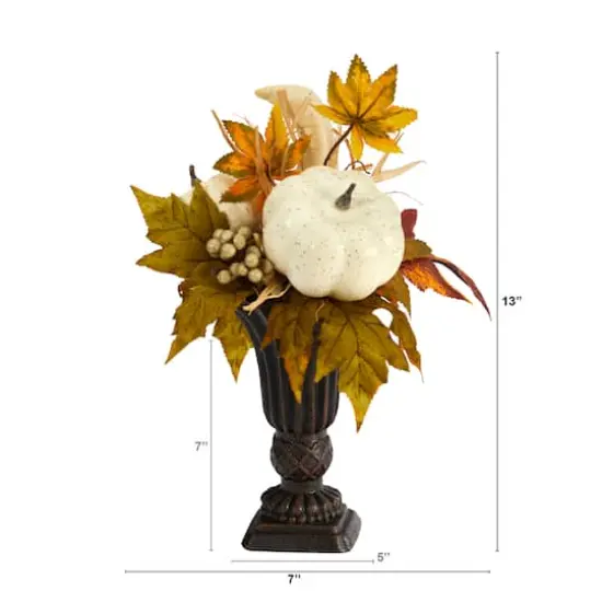 13" Pumpkin And Berries Autumn Arrangement In Decorative Urn {3}