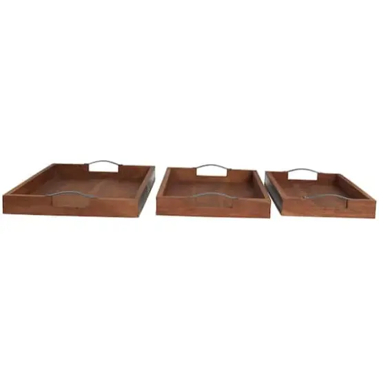 Brown & Black Wooden Nesting Tray with Metal Handles Set {5}