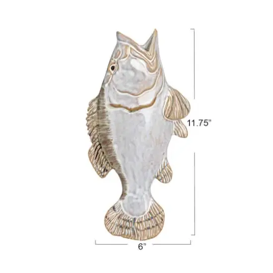 Hello Honey&reg; 11.75" White & Tan Reactive Glaze Stoneware Fish Shaped Wall Vase {7}