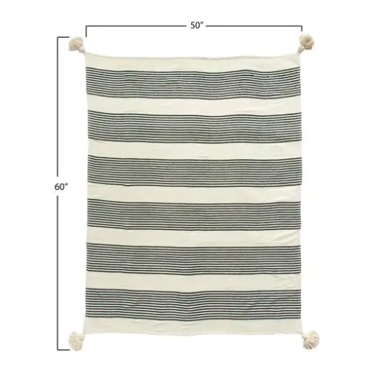 Hello Honey® Black & Cream Striped Cotton & Chenille Woven Throw Blanket with Tassels {6}