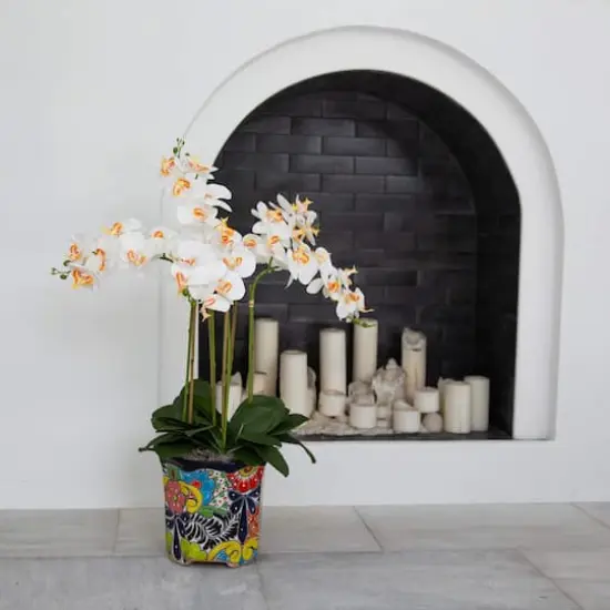 3ft. Artificial Large Orchid Arrangement in Handmade Mexican Talavera Ceramic Planter {4}
