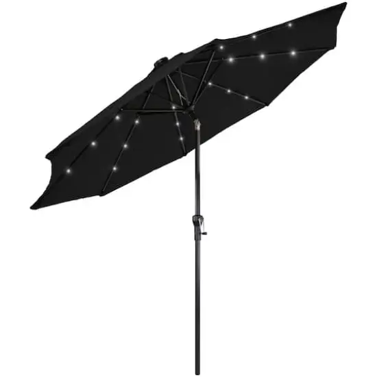 9ft. Solar Lighted Outdoor Patio Market Umbrella Black {4}