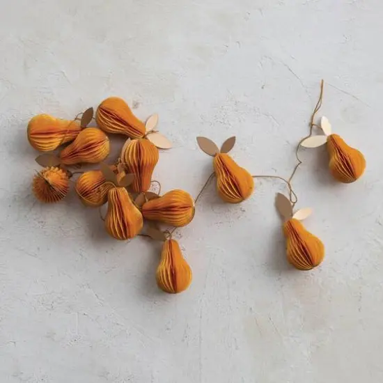 Hello Honey&reg; 6ft. Yellow Glitter Handmade Recycled Paper Honeycomb Pear Garland {3}