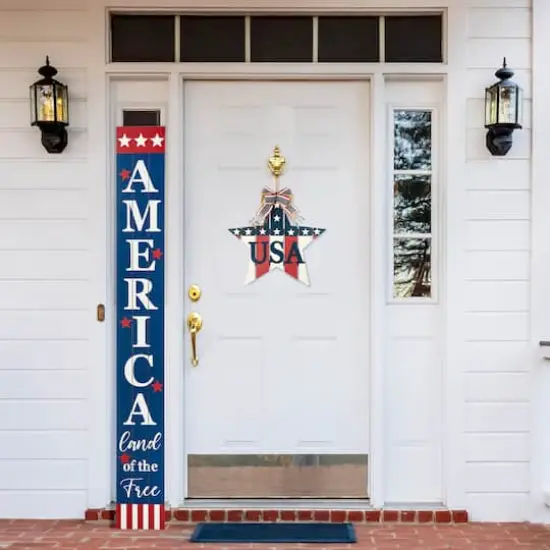 Glitzhome&reg; 60" Wooden Patriotic America Porch Sign {3}