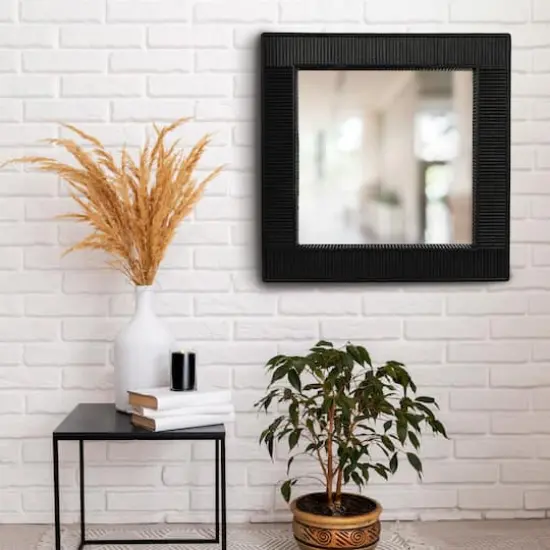 Hello Honey&reg; 28" Black Bamboo Square Wall Mirror {3}