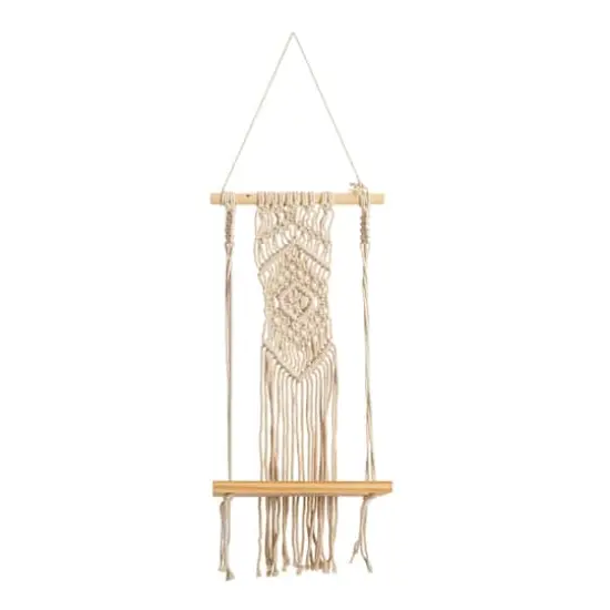 22" Boho Chic Wood Macrame Shelf with Diamond Weave {1}