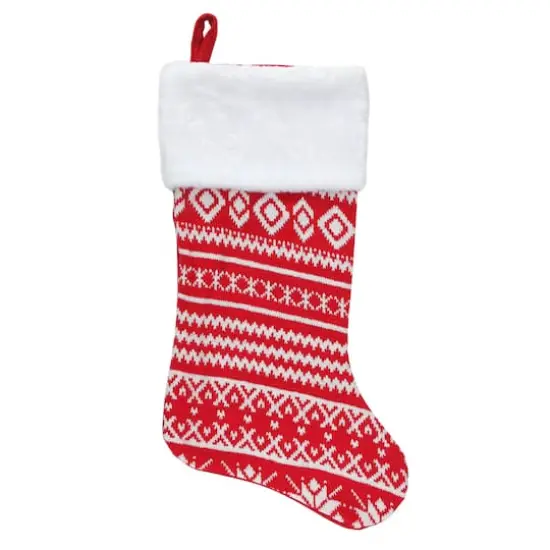 22" Festive Snowflake Sweater Knit Christmas Stocking {3}