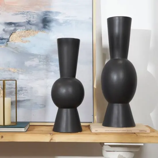 Ceramic Fluted Round Abstract Vase Set Black {7}