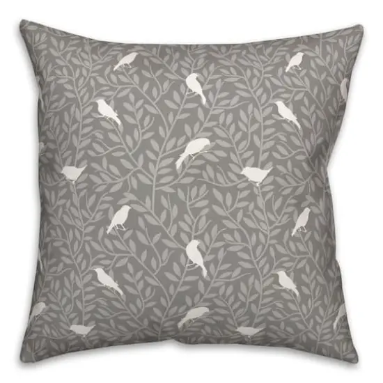 18" Birds On Leaves Indoor/Outdoor Pillow Gray {1}