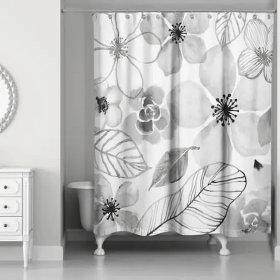 Watercolor Flowers Shower Curtain Gray {3}