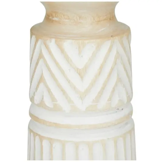 Light Brown Mango Wood Carved Tribal Pillar Candle Holder Set {4}