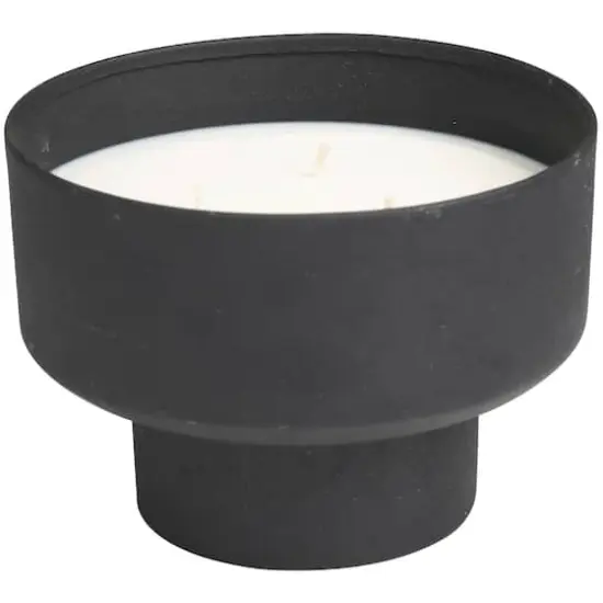 White Wax Campfire Scented Candle with Elevated Matte Black Container {1}