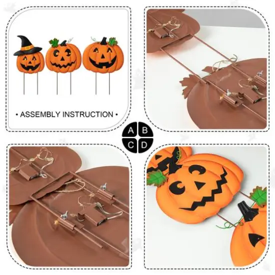 Glitzhome&reg; 3.3ft. Halloween Lighted Metal Stacked Jack-O-Lantern Yard Stake Set {8}