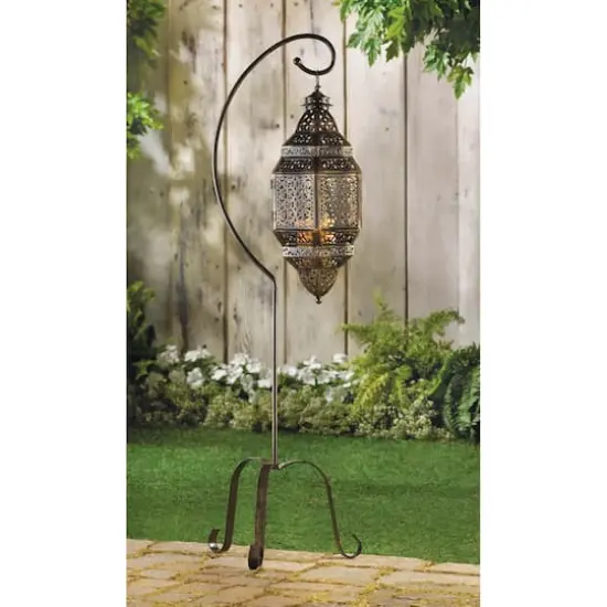 41" Metal Stand with Decorative Moroccan Candle Lantern {3}