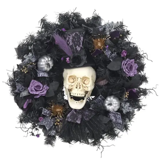 24" Skull with Purple & Black Roses Wreath by Ashland&reg; {1}