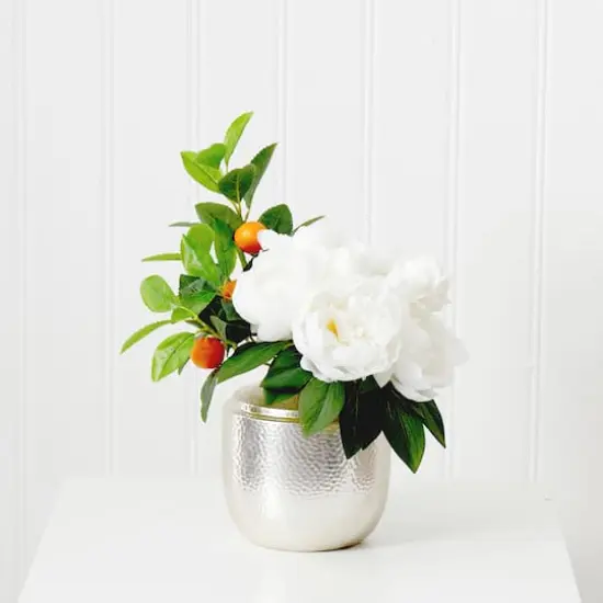 16" Artificial White Peony Dahlia Arrangement with White Vase {5}