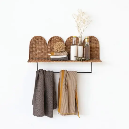 Hello Honey&reg; Natural Rattan Wicker Wall Shelf with Scalloped Edge & Metal Rod {3}