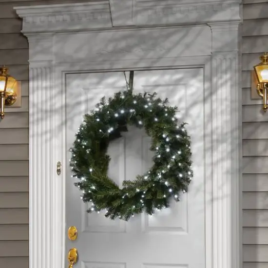 30" Cool White LED Memory-Shape&reg; Norwood Fir Wreath {3}