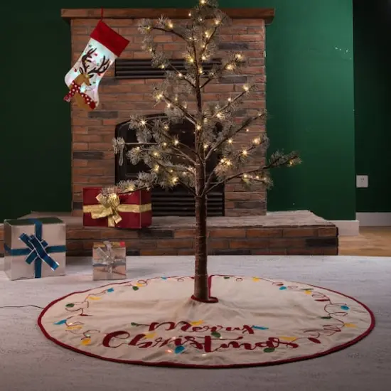 Glitzhome&reg; LED Embroidered Linen Christmas Stocking & Tree Skirt Set {3}