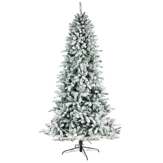 8ft. Pre-Lit Flocked Livingston Fir Artificial Christmas Tree with Pinecones, Clear LED Lights {4}