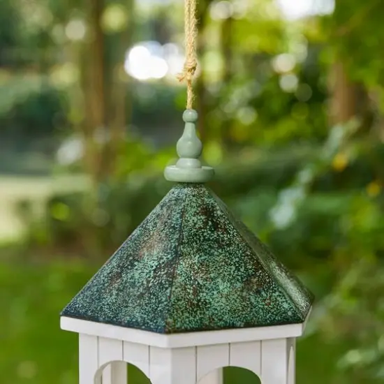 Glitzhome&reg; 15.75" Metal Roof Wood Gazebo Tray Bird Feeder {7}