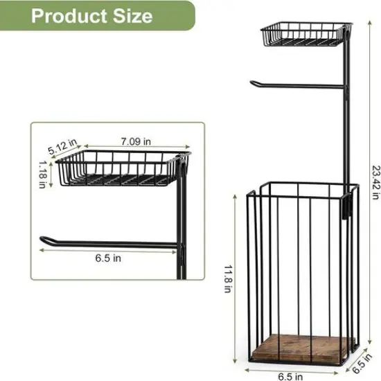 NEX&trade; 23.5" Black Freestanding Toilet Paper Holder with Shelf {3}