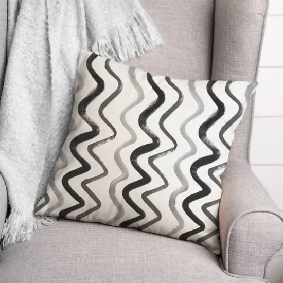 18" Squiggles Indoor/Outdoor Pillow Black/Gray {3}