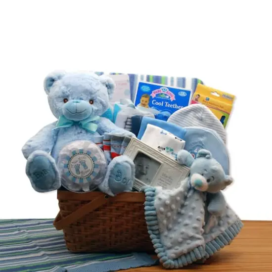 My First Teddy Bear New Baby Boy Gift Basket {1}