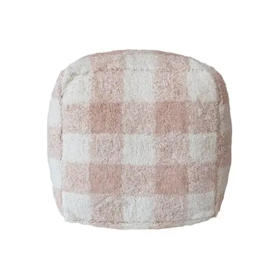 Hello Honey&reg; 18" Blush & Cream Plaid Cotton Tufted Pouf {12}