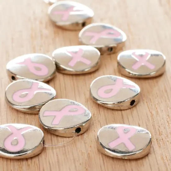 Pink Ribbon Metal Lentil Beads, 14mm by Bead Landing&trade; {3}