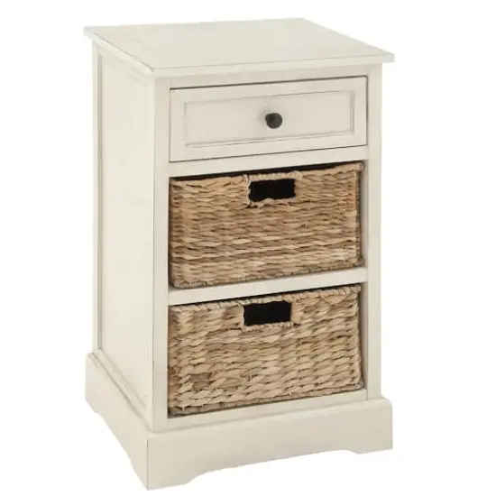 28" White Traditional Wooden Storage Unit with Baskets {1}