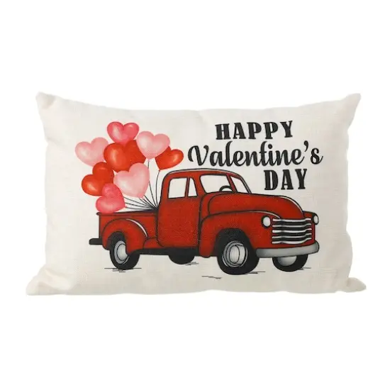 Glitzhome&reg; 18" Faux Burlap Happy Valentine's Truck Pillow {1}