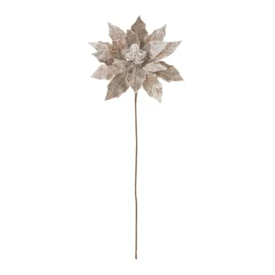 28" Beaded Velvet Poinsettia Flower Stems, 2ct. Silver/Gold {3}