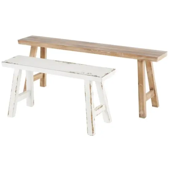 Wood Slim Distressed Bench Set {1}