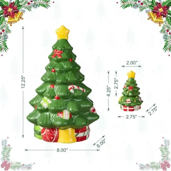 Glitzhome&reg; Dolomite Christmas Tree Cookie Jar Set {9}
