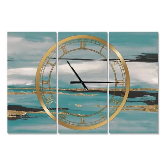 Designart 'Glam Teal Watercolor I Modern Multipanel Wall Clock {1}