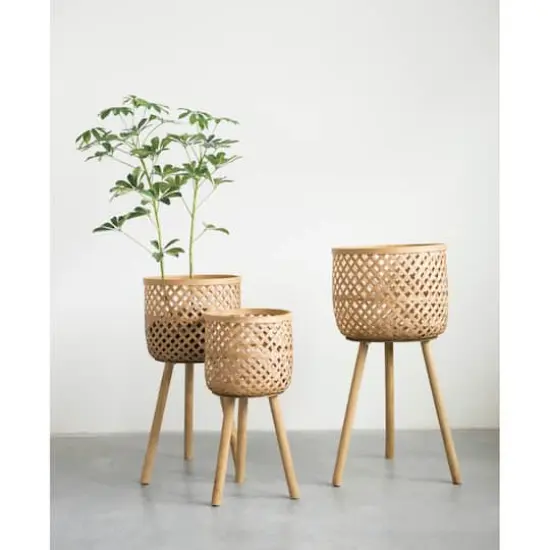 Hello Honey&reg; Woven Bamboo Floor Baskets with Wood Legs Set {3}