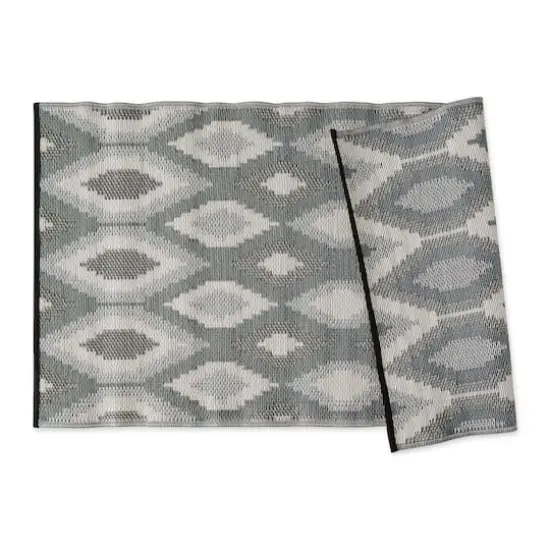 Black and Gray Ikat Outdoor Floor Runner 3ft. x 6ft. {3}