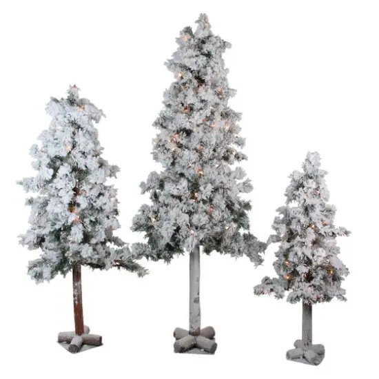 3ft., 4ft., & 5ft. Pre-Lit Heavily Flocked Alpine Artificial Christmas Tree Set, Clear Lights {1}
