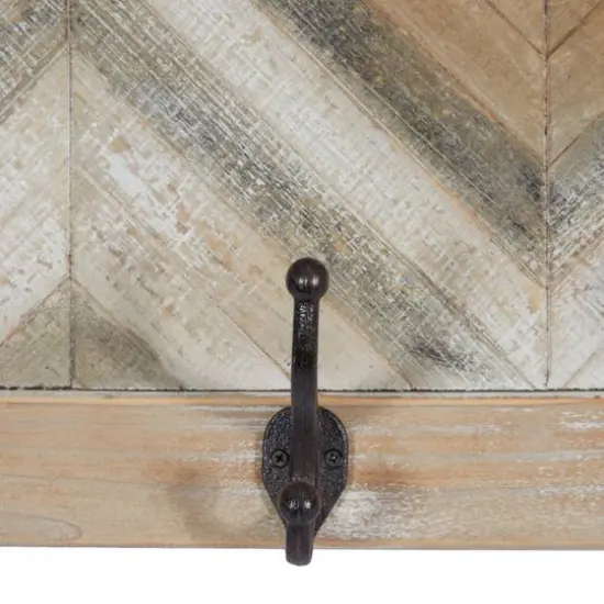 Brown Wood Vintage Wall Hooks with Shelf, 10" x 32" x 4" {5}