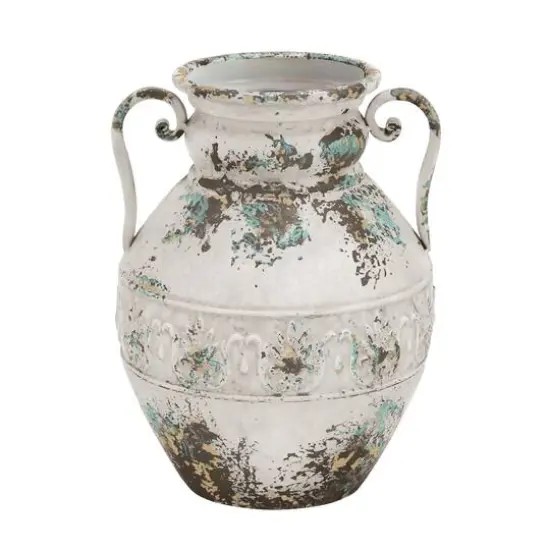 White Metal Vintage Vase, 15" x 12" x 12" {1}