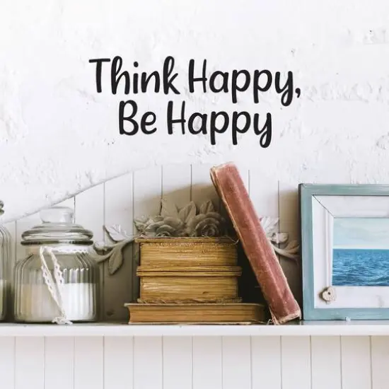 Leisure Arts&reg; Vinyl Matte Black Think Happy, Be Happy Decal {3}