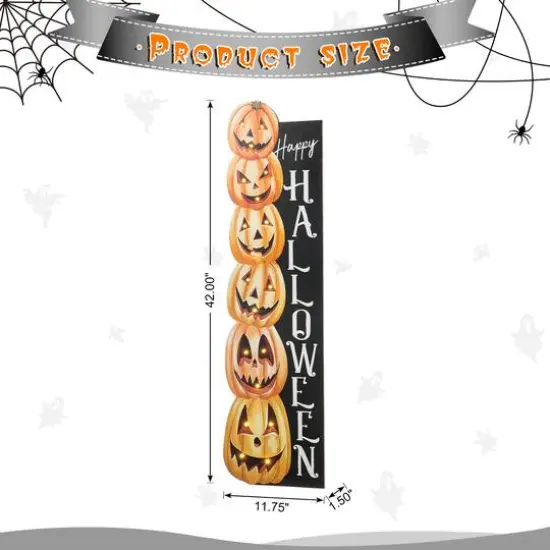 Glitzhome® 42" Lighted Halloween Wooden Stacked Pumpkins Porch Sign with Timer {9}