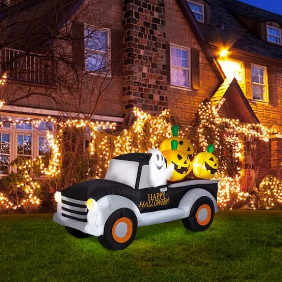 Glitzhome&reg; 8ft. Lighted Inflatable Truck With Jack-O-Lantern Pumpkins D&eacute;cor {1}