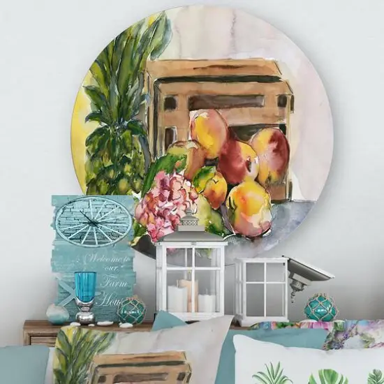 Designart - Vintage Fruits V - Farmhouse Metal Circle Wall Art {1}